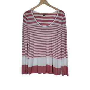 Vince Womens Top Medium Red White Striped Long Sleeve Scoop Neck Relaxed Fit